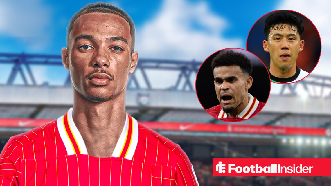 Liverpool's new signing Hugo Ekitike and Luis Diaz and Wataru Endo in action