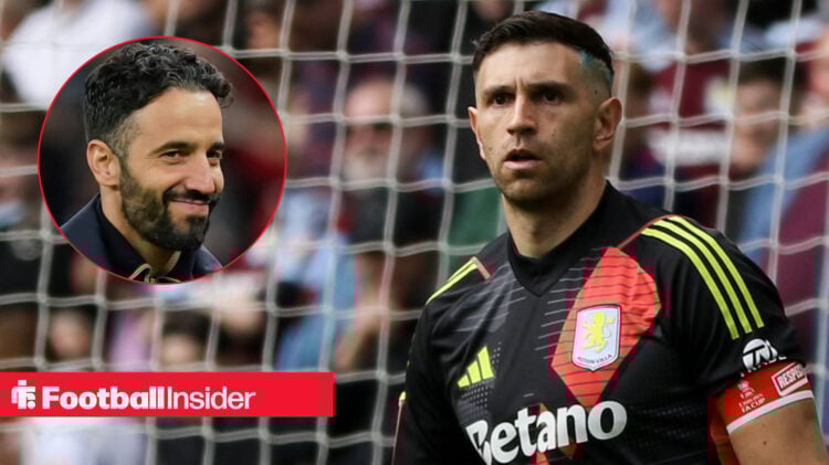 Manchester United manager Ruben Amorim, Aston Villa goalkeeper Emi Martinez