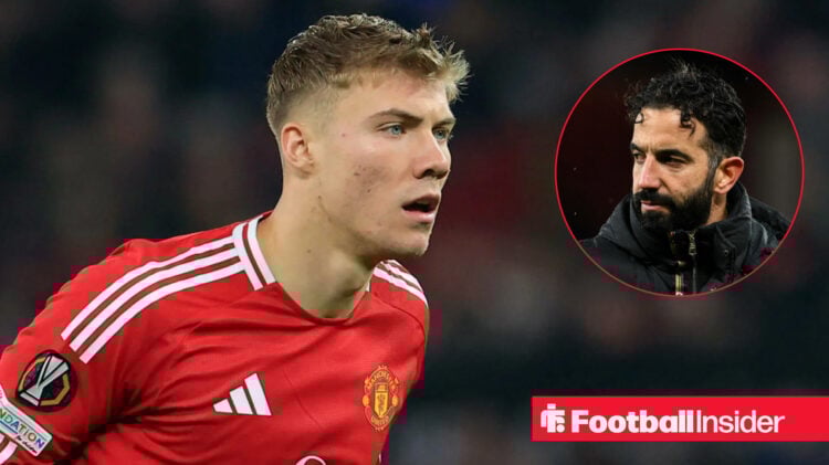 Manchester United striker Rasmus Hojlund and boss Ruben Amorim