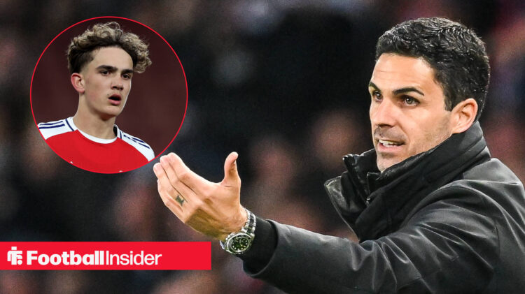 Max Dowman and Mikel Arteta of Arsenal