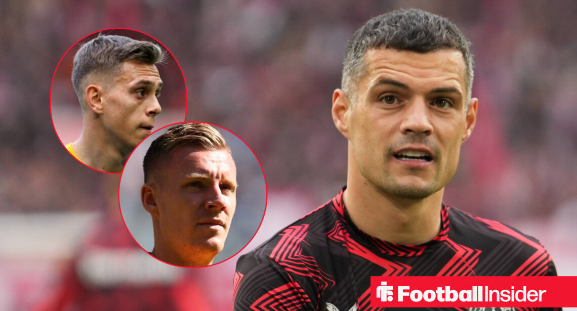 Granit Xhaka Leandro Trossard Bernd Leno Bayer Leverkusen