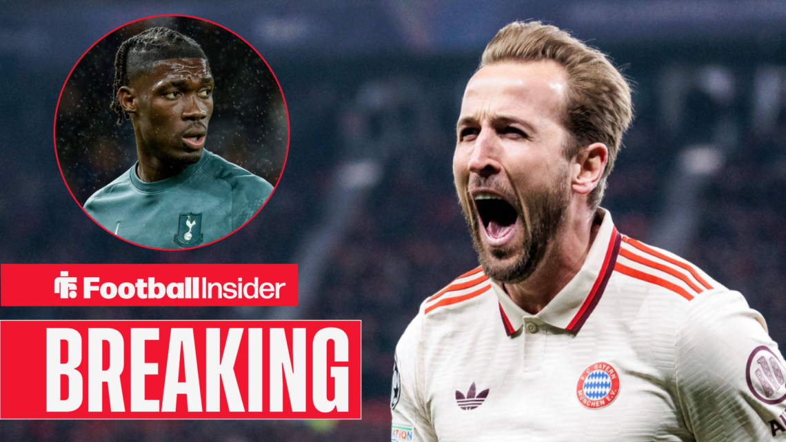 Bayern Munich's Harry Kane and Tottenham's Yves Bissouma