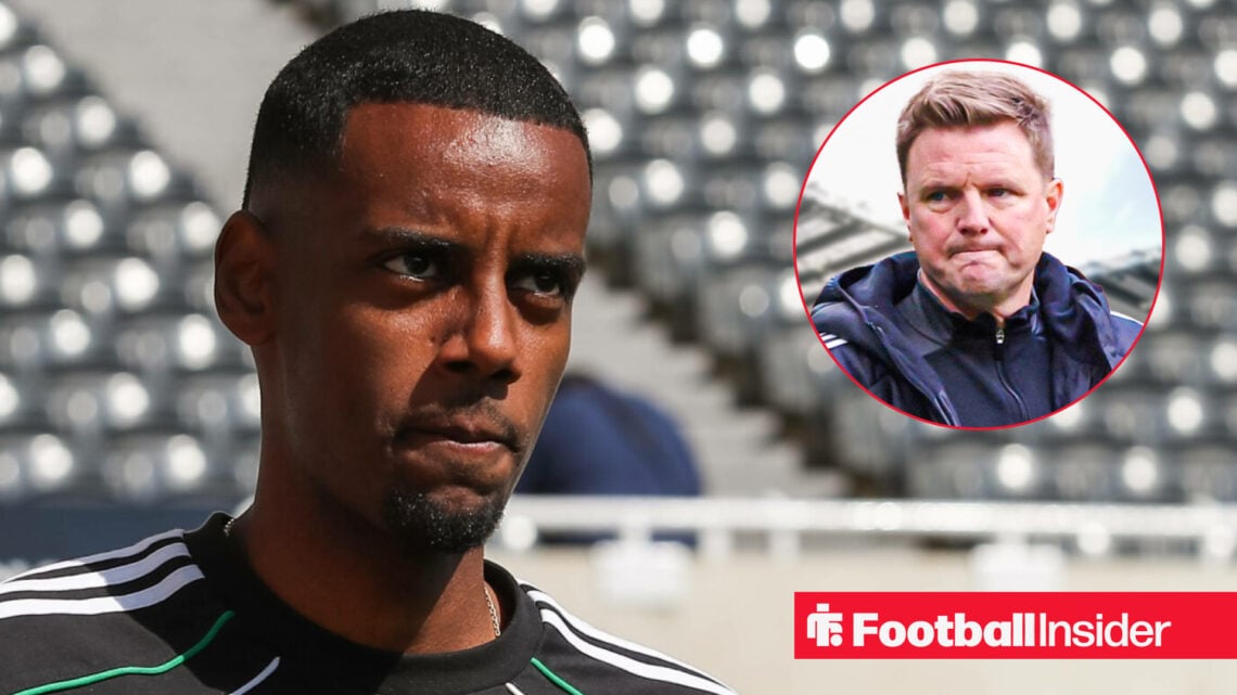Alexander Isak looks at Newcastle manager Eddie Howe