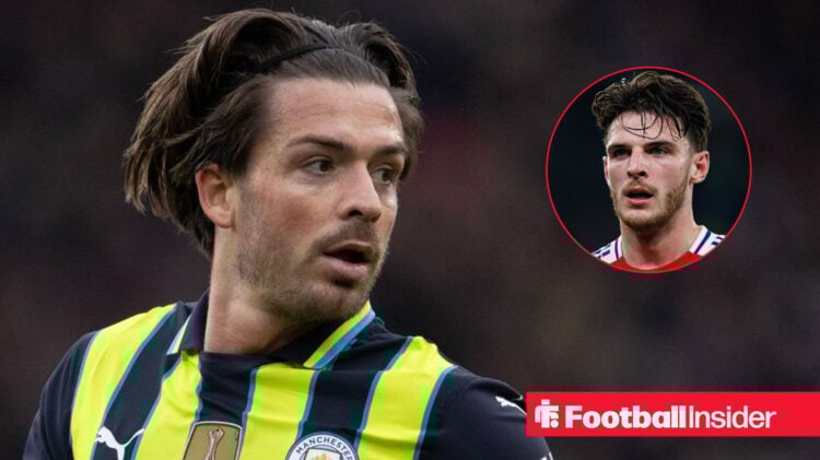 Man City's Jack Grealish and Arsenal's Declan Rice both in action for their clubs