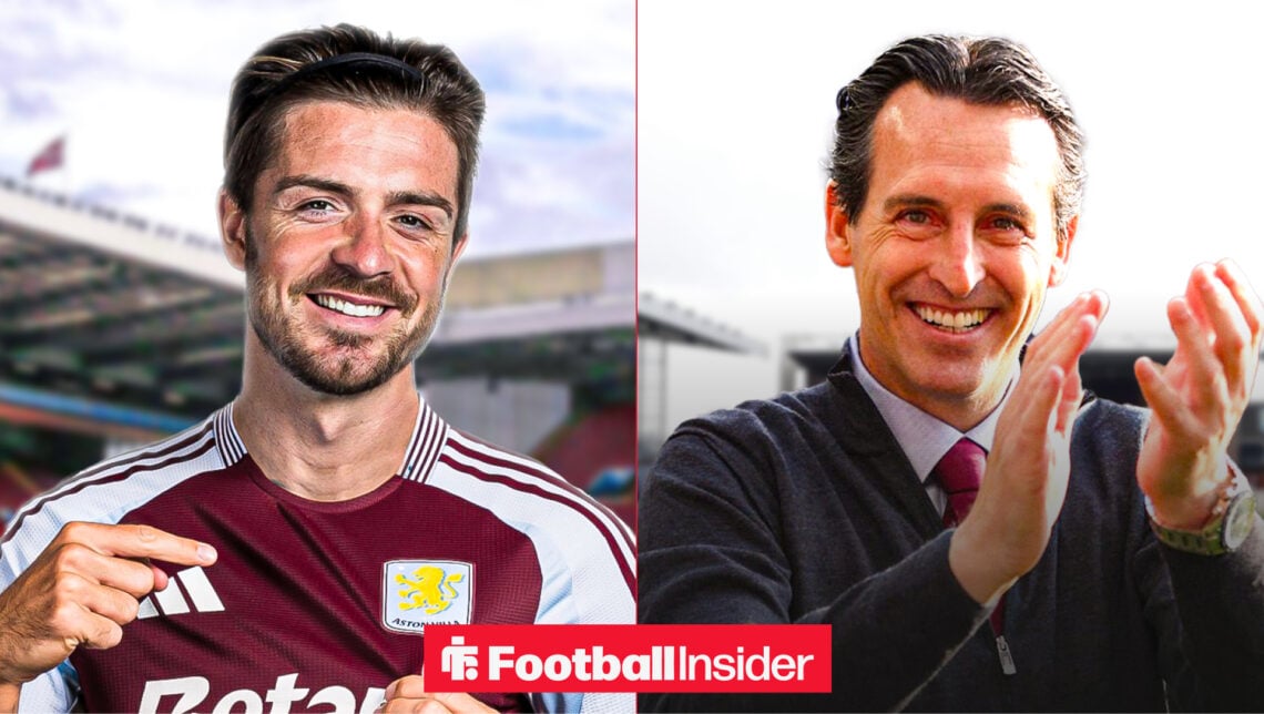 Jack Grealish in an Aston Villa shirt with Villa boss Unai Emery