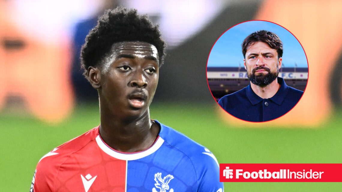 Crystal Palace's Jesurun Rak-Sakyi looks at Rangers boss Russell Martin at Ibrox