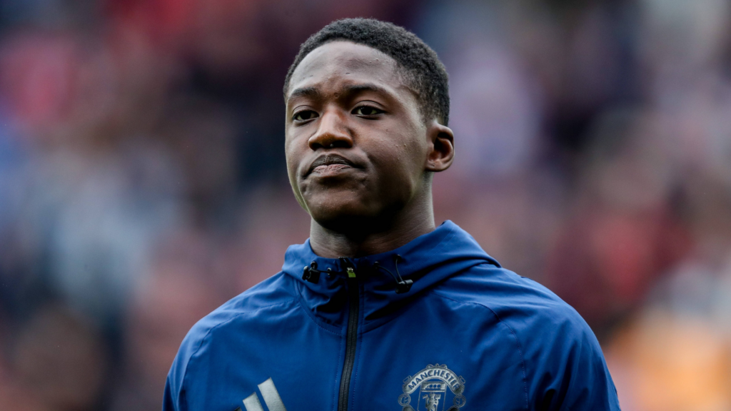Man United midfielder Kobbie Mainoo in training gear