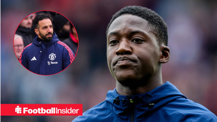 Man United midfielder Kobbie Mainoo and manager Ruben Amorim look uncomfortable