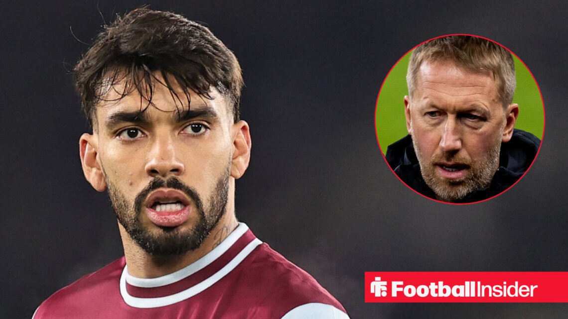 Lucas Paqueta of West Ham alongside Hammers boss Graham Potter.