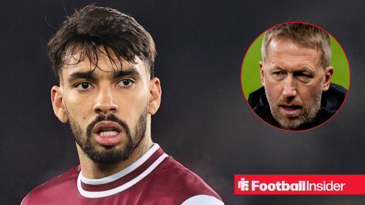 Lucas Paqueta of West Ham alongside Hammers boss Graham Potter.