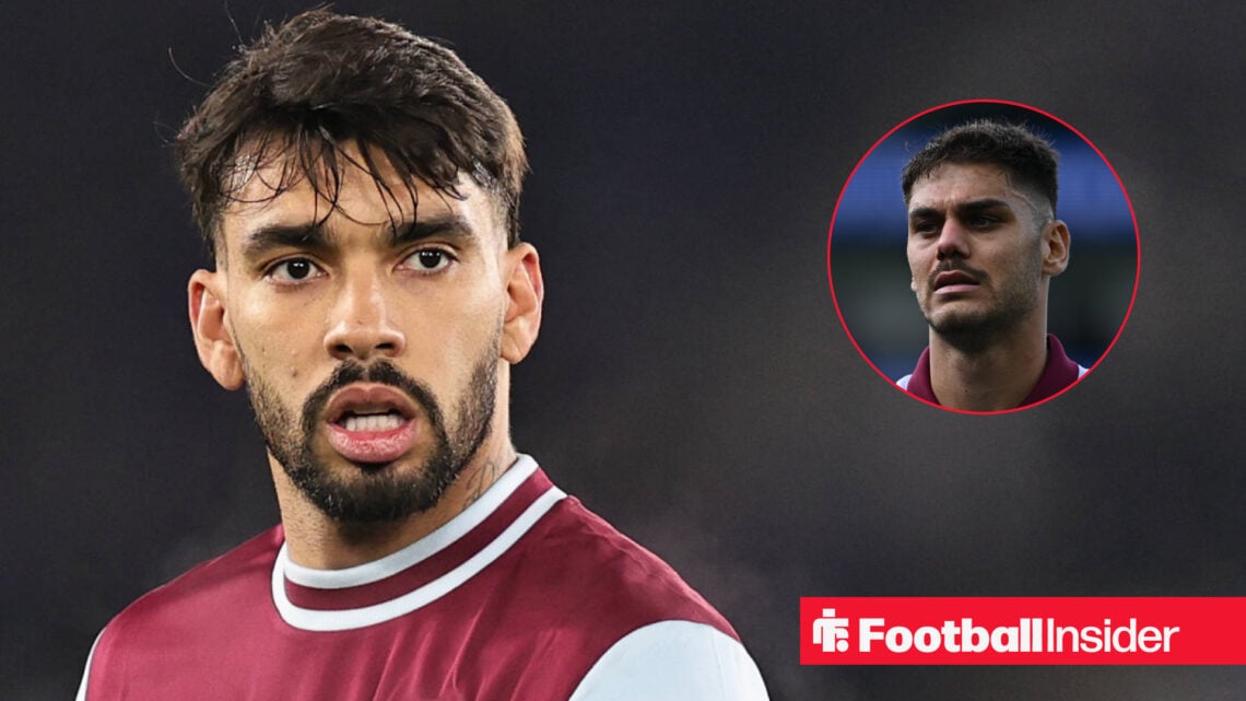 West Ham's Lucas Paqueta and Konstantinos Mavropanos both in action