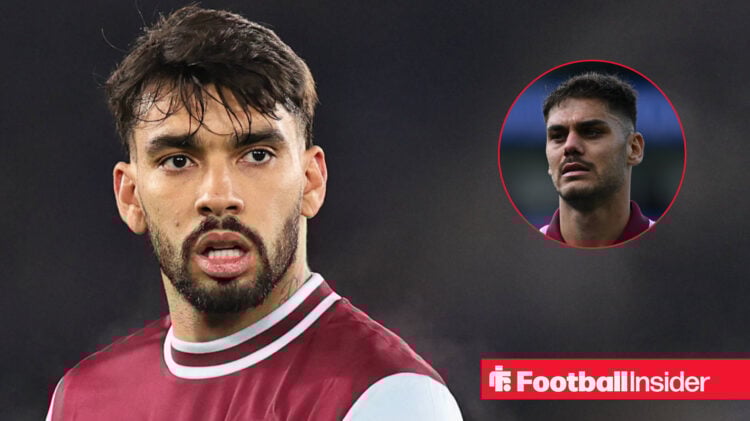 West Ham's Lucas Paqueta and Konstantinos Mavropanos both in action