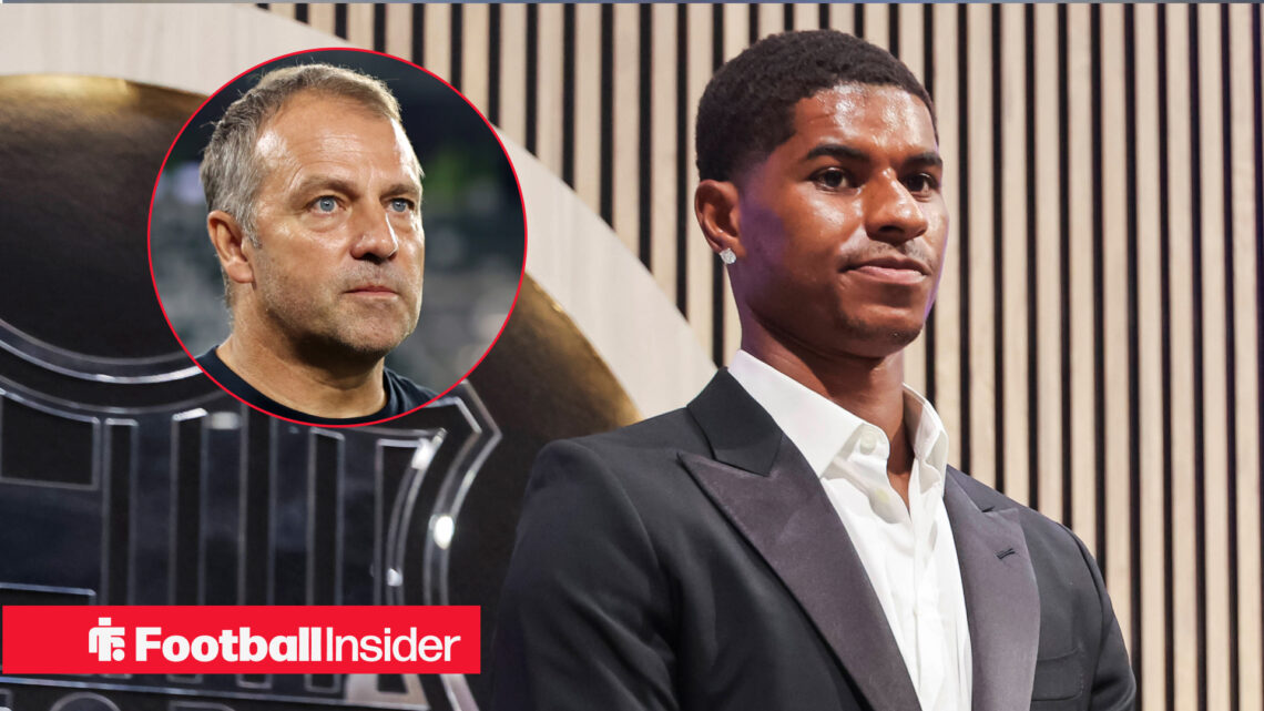 Barcelona manager Hansi Flick as Marcus Rashford is unveiled