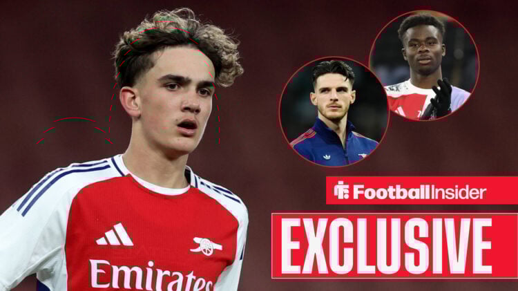 Max Dowman, Declan Rice and Bukayo Saka at Arsenal