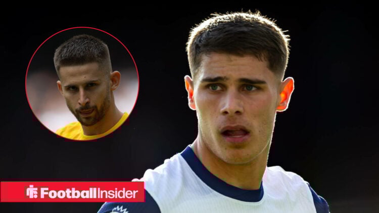 Micky van de Ven looks confused and Tottenham keeper Guglielmo Vicario.