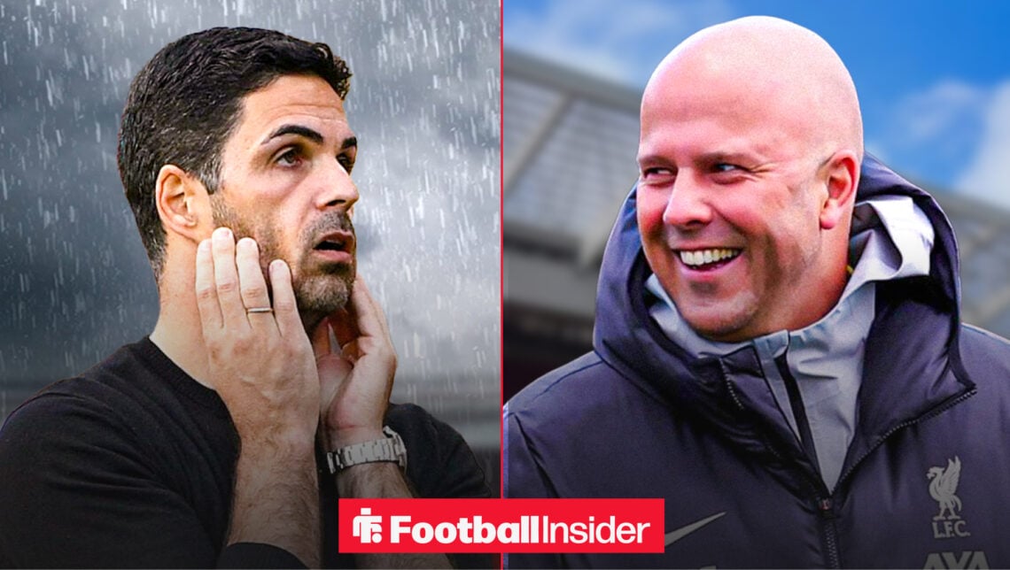 Happy Arne Slot laughs at despairing Mikel Arteta in the rain