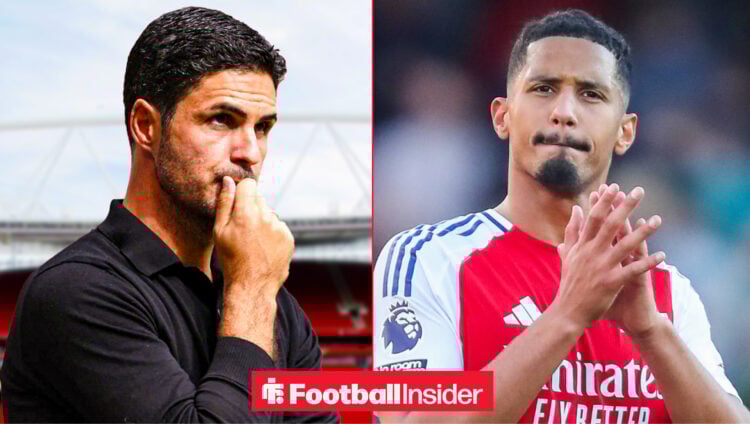 Arsenal manager Mikel Arteta and defender William Saliba