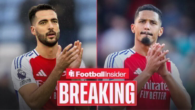 Arsenal duo Mikel Merino and William Saliba clapping