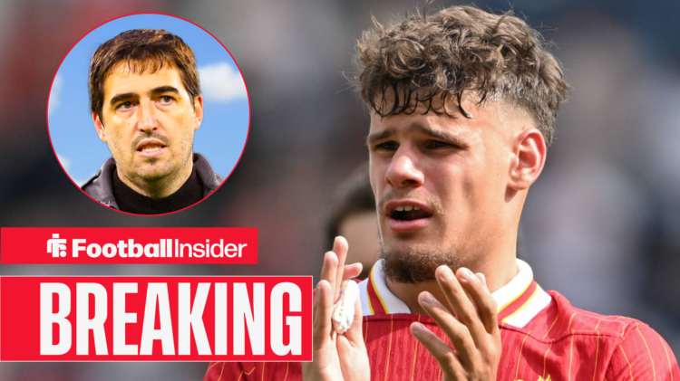 Breaking News Liverpool's Milos Kerkez applauding and Bournemouth manager Andoni Iraola