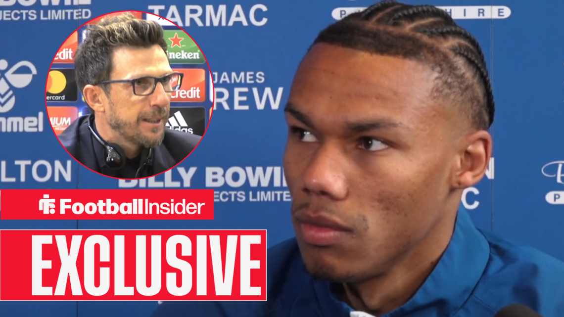 Kilmarnock defender Corrie Ndaba and Lecce manager Eusebio Di Francesco in press conferences
