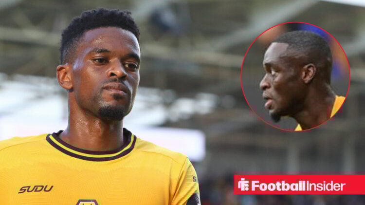 Nelson Semedo in a home Wolves shirt alongside a head shot of Toti Gomes.