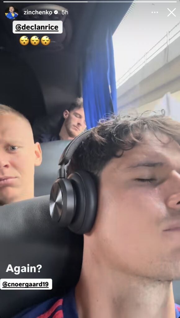 Oleksandr Zinchenko, Declan Rice, Christian Norgaard Instagram story