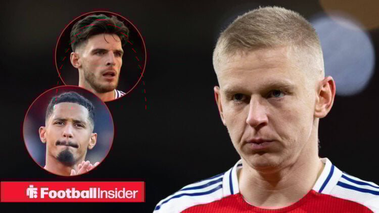 Arsenal players Oleksandr Zinchenko, Declan Rice and William Saliba