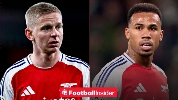 Arsenal's Oleksandr Zinchenko looking concerned and Gabriel Magalhaes