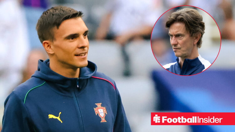 Tottenham manager Thomas Frank looks at Bayern Munich midfielder Joao Palhinha