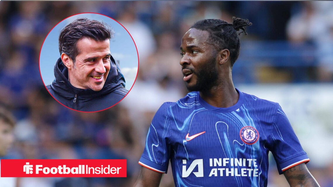 Chelsea's Raheem Sterling looks at smiling Fulham boss Marco Silva