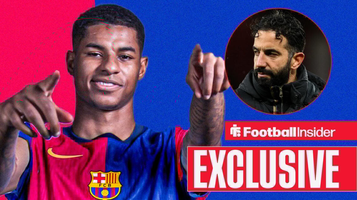 Exclusive news, Marcus Rashford in a Barcelona shirt, Man United manager Ruben Amorim looks across