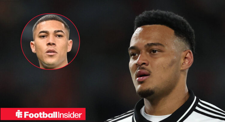 Rodrigo Muniz in a Fulham home shirt alongside a head shot of former Fulham striker Carlos Vinicius.