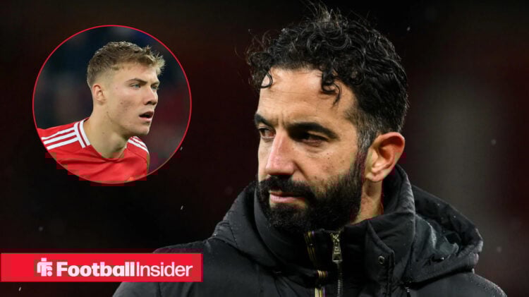 Man United boss Ruben Amorim looks unhappy at Rasmus Hojlund