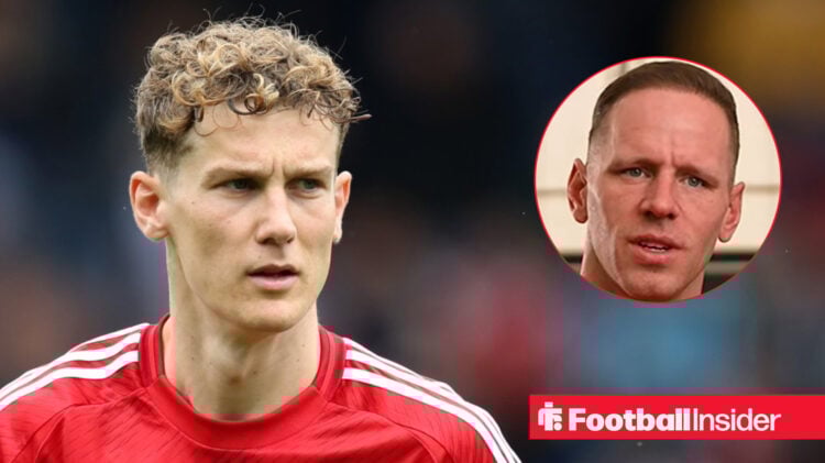 Nottingham Forest player Ryan Yates in a home shirt alongside a head shot of Forest goalkeeper Matz Sels
