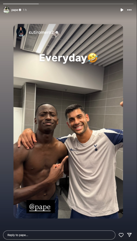 Pape Sarr and Cristian Romero together for Tottenham