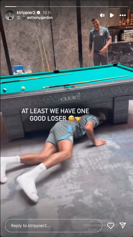 Anthony Gordon and Joelinton playing pool with Bruno Guimaraes and Kieran Trippier