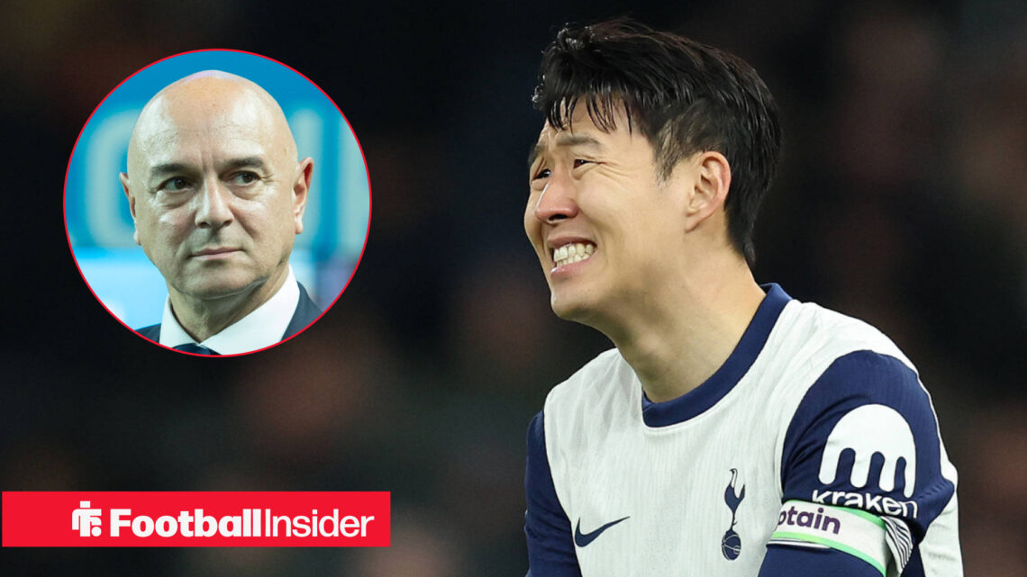 Tottenham captain Son Heung-min grimaces towards Daniel Levy
