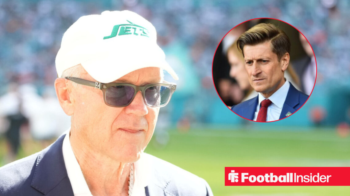 Woody Johnson in New York Jets hat and sad Crystal Palace chairman Steve Parish