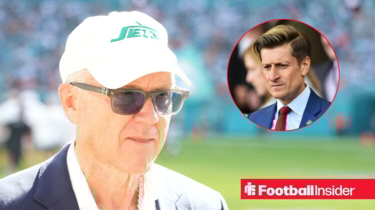 Woody Johnson in New York Jets hat and sad Crystal Palace chairman Steve Parish