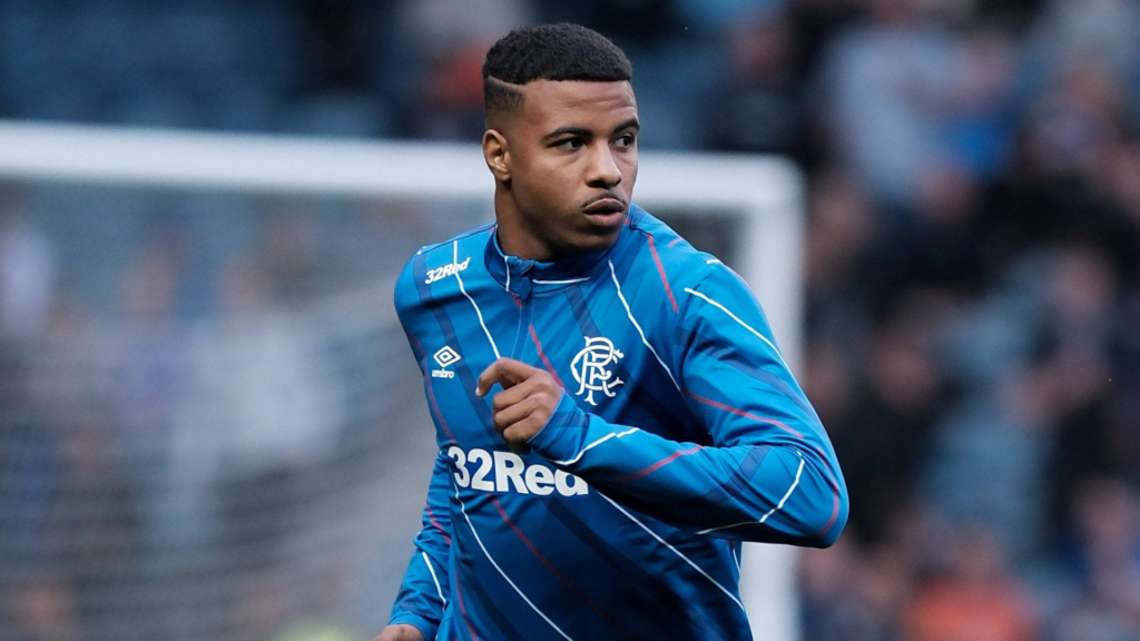 Hamza Igamane warms up for Rangers.