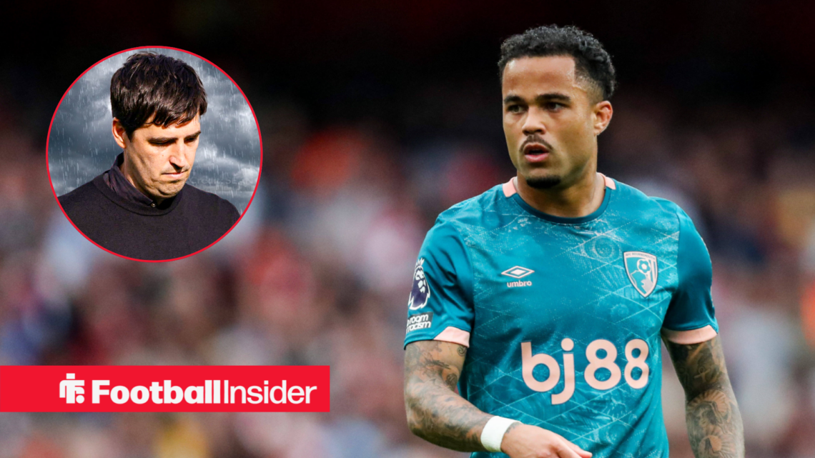 Justin Kluivert in Bournemouth away kit with distressed Andoni Iraola inset