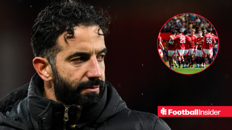 Ruben Amorim looks on with Man United players in circular inset