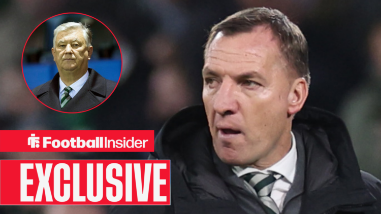 Brendan Rodgers looks across at Peter Lawwell in a circular inset