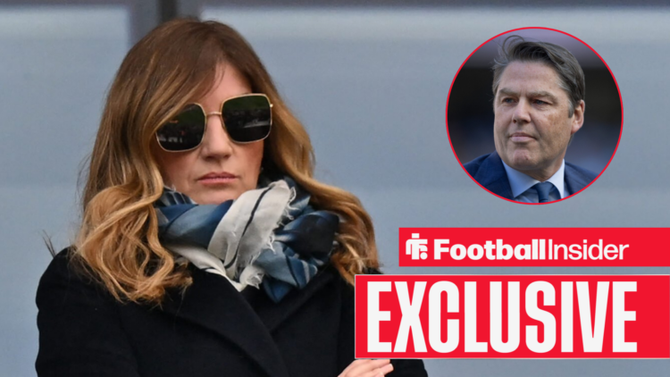 West Ham co-owner Karren Brady in the stands as Richard Masters looks on from a circular inset