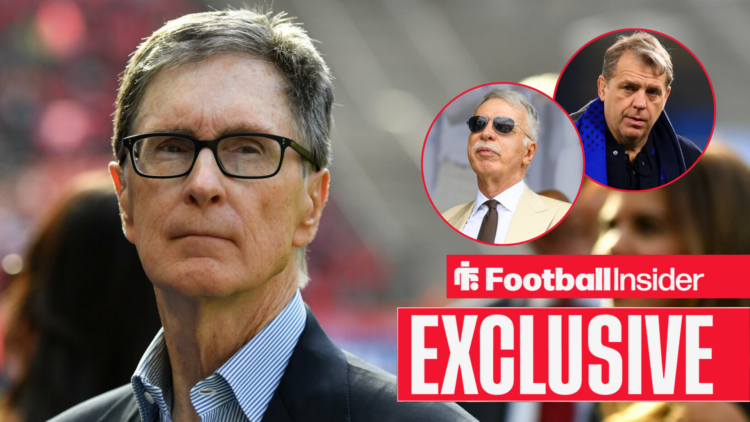 John Henry looks across at Todd Boehly and Stan Kroenke in circular insets