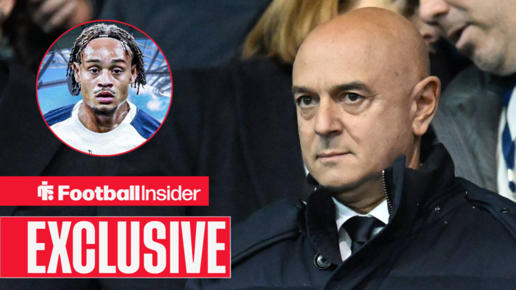 Daniel Levy looks across at new Tottenham signing Xavi Simons
