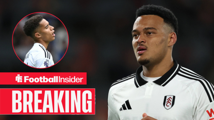 Rodrigo Muniz looks across at Fulham teammate Josh King in a circular inset