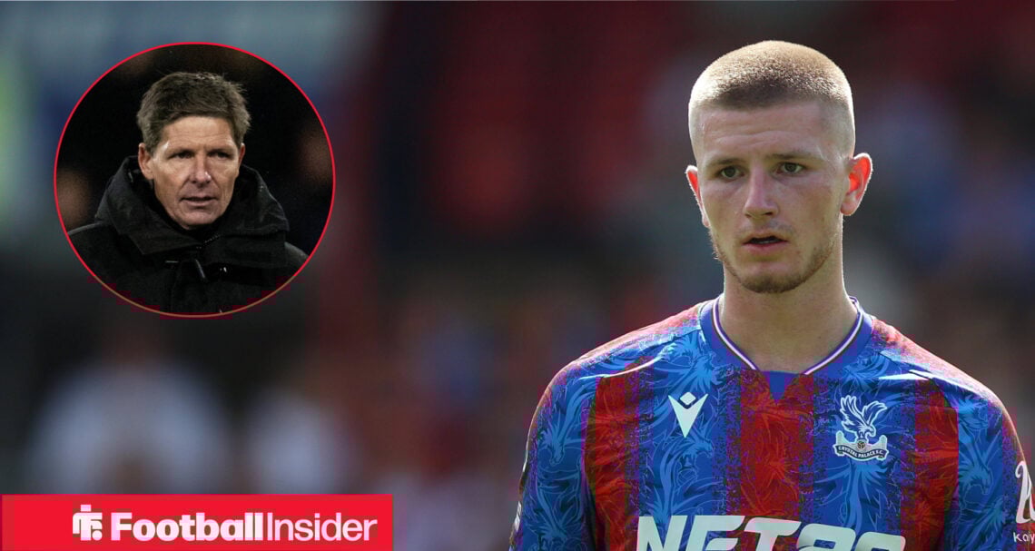 Crystal Palace midfielder Adam Wharton, alongside a circular inset of manager Oliver Glasner