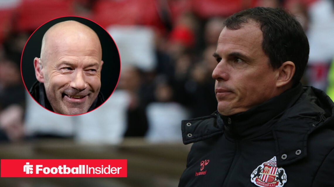 Regis Le Bris in a Sunderland jacket next to a headshot of Alan Shearer