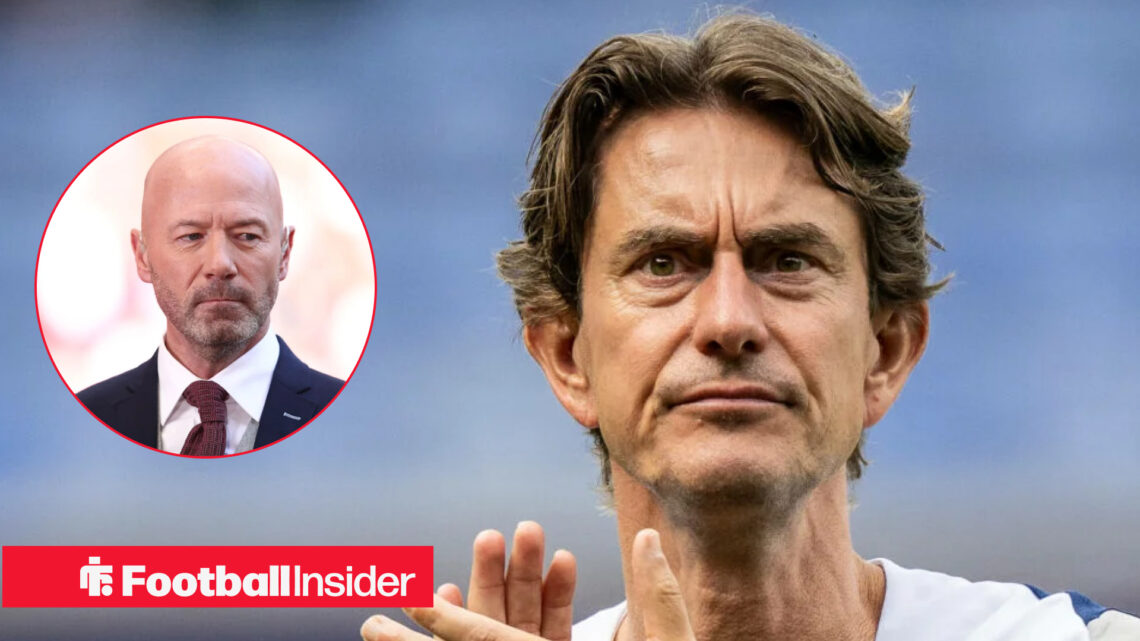 Alan Shearer in a circular photo frame next to an image of Thomas Frank